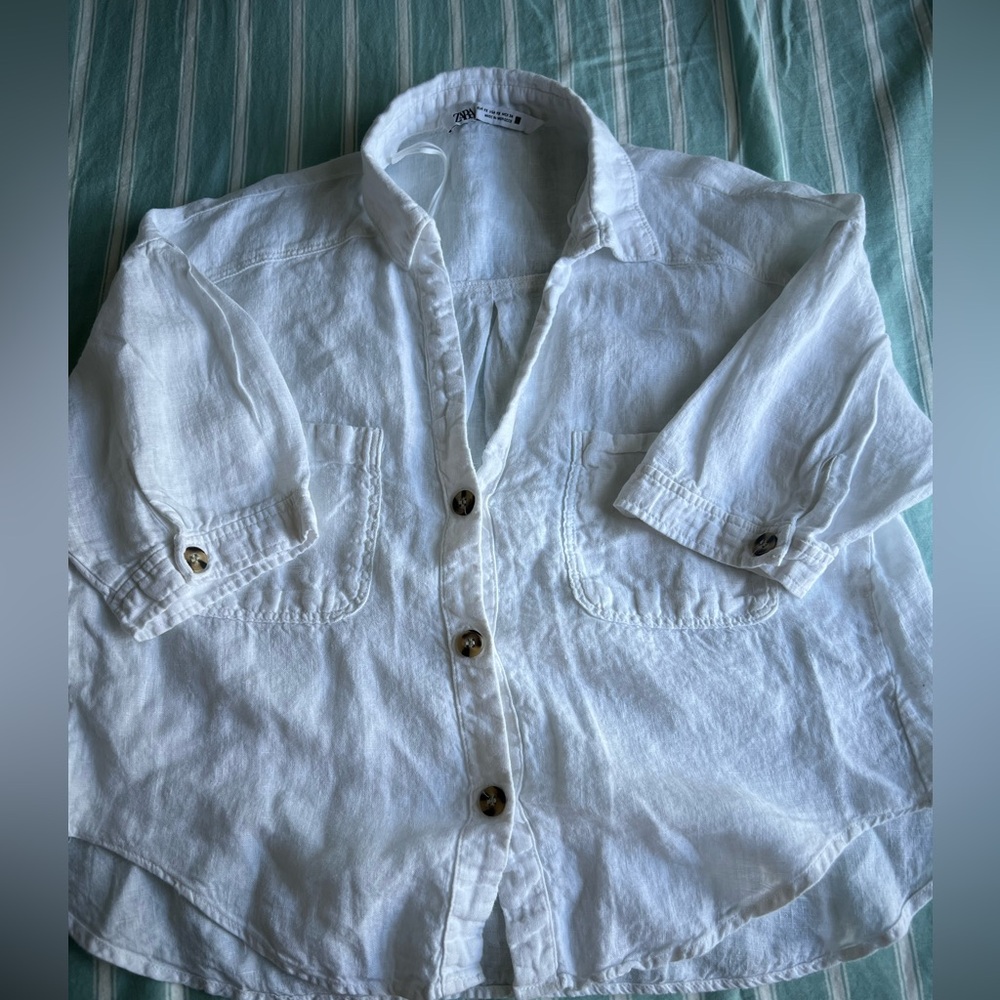 Zara boxy cropped linen shirt